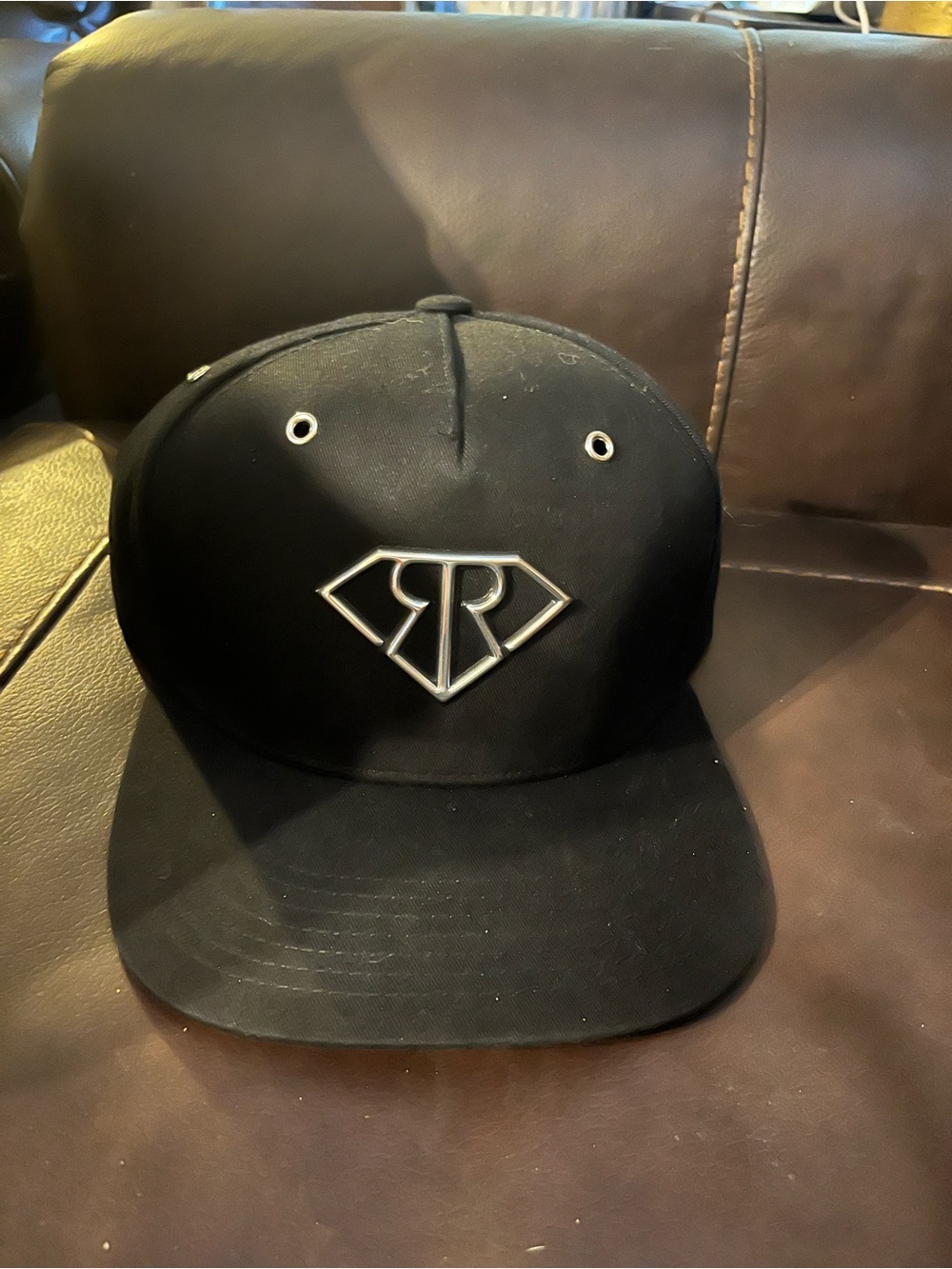Rich & Rotten Black Baseball Cap Hat Silver Metal Logo Adjustable Buckle NEW